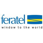 Feratel-Logo mit blauem Text, einer blau-gelben Grafik und dem Slogan "Fenster zur Welt" - ideal für Wirtschaftskooperationen.