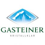 Blaues Berglogo mit "GASTEINER KRISTALLKLAR" und Wirtschaftskooperationen auf weißem Hintergrund.