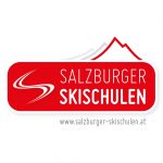 Rot-weißes Logo der Salzburger Skischulen mit Bergumriss, Website und Fokus auf Wirtschaftskooperationen.