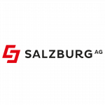Rotes und schwarzes Salzburg AG-Logo mit stilisiertem S-Symbol, das Wirtschaftskooperationen hervorhebt, auf weißem Hintergrund.